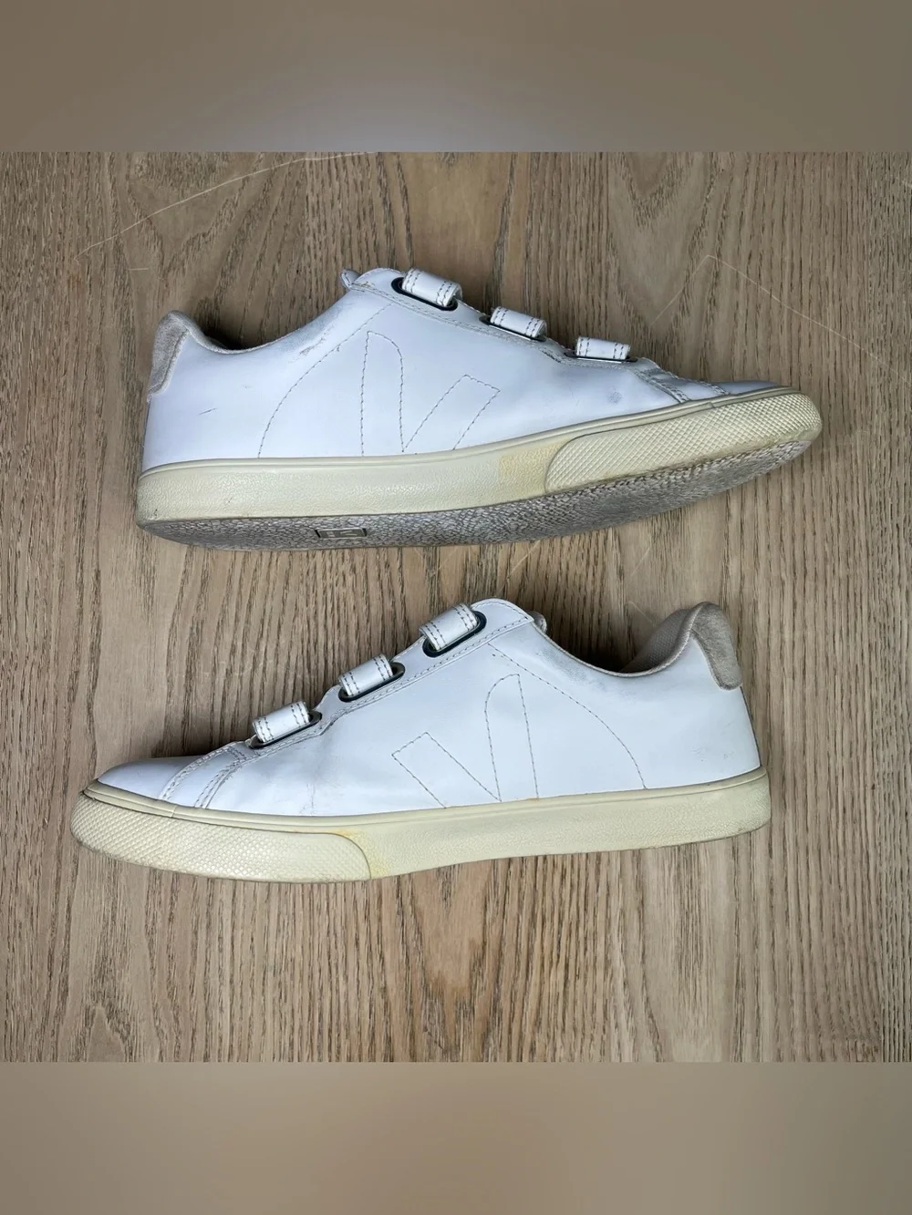 Veja 3-Lock Esplar Low Sneakers White Leather Triple Strap Women’s Size 8